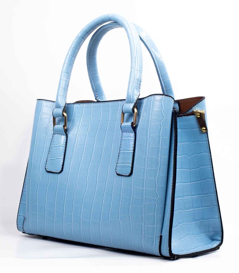 Sac à main cuir texture crocodile bleu ciel – Image 2