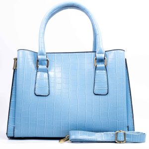 Sac à main cuir texture crocodile bleu ciel