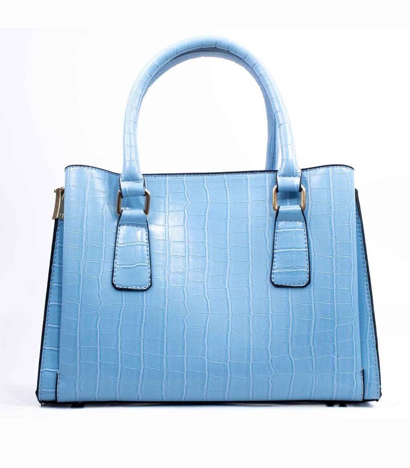 Sac à main cuir texture crocodile bleu ciel – Image 3